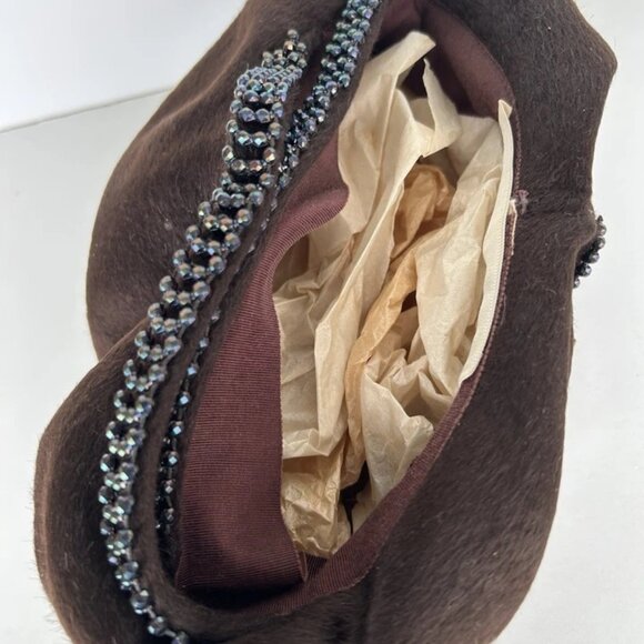 Vintage 1950s Christian Dior Chapeaux Fur Felt Beret Beaded Trim Sz 22 main image 6